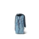 18S Blue Waterfall Sequin Jumbo Single Flap Bag Silver Hardware - Image 8