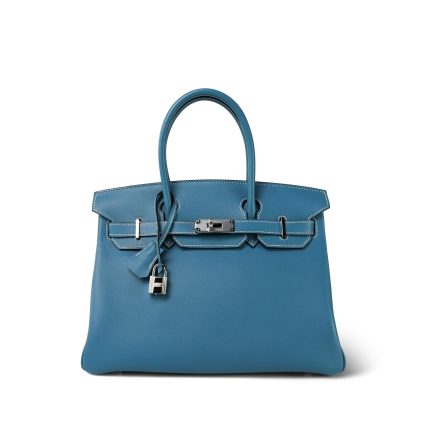 Birkin 30 Blue Jean Swift Palladium Plated J Square Stamp