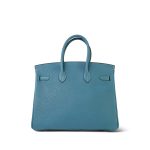 Birkin 25 Blue Jean Veau Togo Palladium Plated H Square Stamp - Image 10