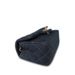 25C Dark Blue Denim Quilted Mini Rectangular Flap Aged Gold Hardware - Image 11