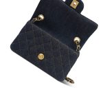 25C Dark Blue Denim Quilted Mini Rectangular Flap Aged Gold Hardware - Image 15