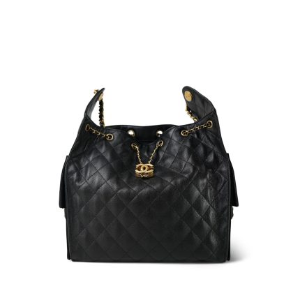 Black Caviar Quilted 25 Bag Large Aged Gold Hardware