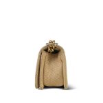 Beige Raffia Pink Tweed Chevron Quilted Small Boy Bag Aged Gold Hardware - Image 7
