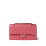 18S Pink Caviar Medium Quilted Classic Double Flap Light Gold Hardware