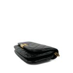 23A Black Shiny Calfskin Quilted Phone Holder W/ Chain Aged Gold Hardware - Image 8