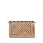 Beige Raffia Pink Tweed Chevron Quilted Small Boy Bag Aged Gold Hardware - Image 12