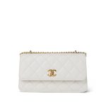 White Caviar Quilted Flap Charm Wallet On Chain WOC Gold Hardware - Image 2