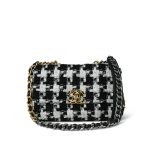 Black/White/Ecru Ribbon Tweed Houndstooth 19 Flap Mixed Hardware Small - Image 10