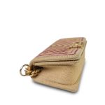 Beige Raffia Pink Tweed Chevron Quilted Small Boy Bag Aged Gold Hardware - Image 8