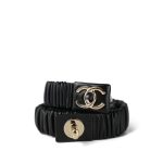 Ruched CC Buckle Lambskin Belt LGHW - Image 2