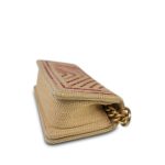 Beige Raffia Pink Tweed Chevron Quilted Small Boy Bag Aged Gold Hardware - Image 4