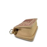 Beige Raffia Pink Tweed Chevron Quilted Small Boy Bag Aged Gold Hardware - Image 5