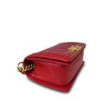 Red Lambskin Quilted Old Medium Boy Bag Aged Gold Hardware - Image 10