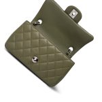 21B Dark Green Lambskin Quilted Mini Rectangular Flap Silver Hardware - Image 13