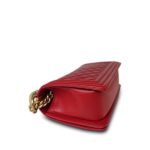 Red Lambskin Quilted Old Medium Boy Bag Aged Gold Hardware - Image 12