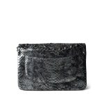 Black Silver Metallic Python Jumbo Double Flap - Image 3
