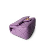 22S Purple Lambskin Quilted Pearl Crush Mini Square Aged Gold Hardware - Image 7