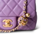 22S Purple Lambskin Quilted Pearl Crush Mini Square Aged Gold Hardware - Image 10
