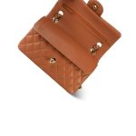 22S Caramel Lambskin Quilted Small Classic Flap Light Gold Hardware - Image 13