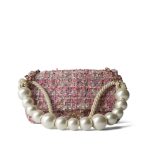 Pink Tweed Quilted Pearl Handle Flap Bag Large LGHW - Image 9