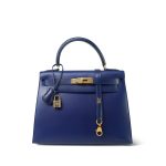 Kelly Sellier 28 Bleu Saphir Box Calfskin Gold Plated Y Circle Stamp - Image 17