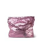 24B Pink Metallic Calfskin Quilted 22 Hobo Bag Small Pink/Silver Hardware - Image 14