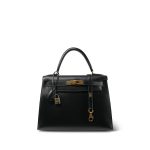 Kelly 28 Sellier Black Box Calfskin Gold Plated Z Circle Stamp