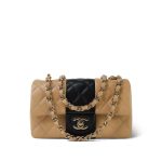Beige/Black Bi-Color Lambskin Quilted Mini Rectangular Flap Light Gold Hardware - Image 10