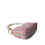Pink Tweed Quilted Pearl Handle Flap Bag Large LGHW - Image 14