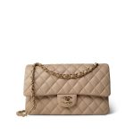 Beige Lambskin Quilted Classic Flap Medium Gold Hardware - Image 2