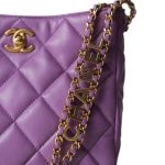 22S Purple Lambskin Quilted Pick Me Up Hobo Bag Logo Chain Aged Gold Hardware - Image 16