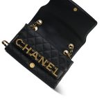 Black Calfskin Quilted Enchained Logo Single Flap Bag Aged Gold Hardware - Image 11