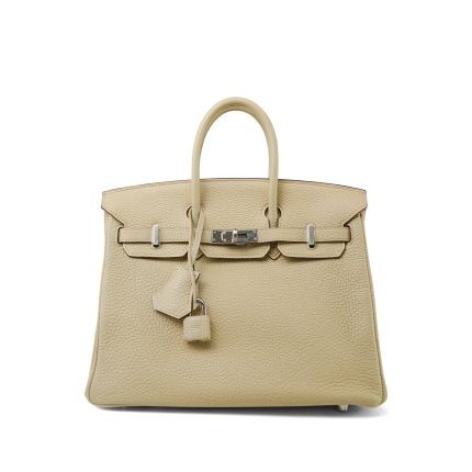 Birkin 25 Parchemin / Light Beige Togo Palladium Plated M Square Stamp