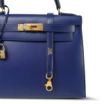 Kelly Sellier 28 Bleu Saphir Box Calfskin Gold Plated Y Circle Stamp - Image 21