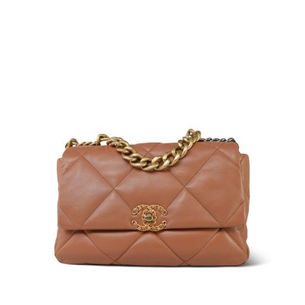 22S Caramel Lambskin Quilted Large 19 Flap MHW