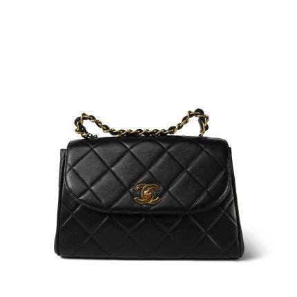 Black Lambskin Quilted Double Chain Top Handle GHW