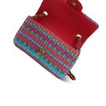 Multicolor Mixed Fibers Woven Mini Rectangular Flap Aged Gold Hardware - Image 13