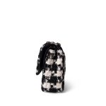 20S Black White Ecru Houndstooth Tweed Quilted Classic Flap Medium Light Gold Hardware - Image 2