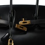 Birkin 35 Black Box Calfskin Gold Plated A Square Stamp - Image 4