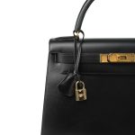 Kelly 28 Sellier Black Box Calfskin Gold Plated U Circle Stamp - Image 7