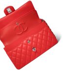 Red Lambskin Quilted Classic Flap Medium Silver Hardware - Image 11