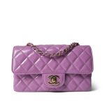20C Purple Patent Quilted Mini Rectangular Flap Light Gold Hardware