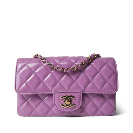 20C Purple Patent Quilted Mini Rectangular Flap Light Gold Hardware