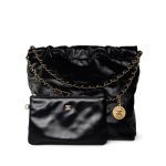 24C Black Calfskin Quilted 22 Hobo Bag Small Antique Gold Hardware - Image 5