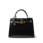 Kelly 28 Sellier Black Box Calfskin Gold Plated Y Circle Stamp - Image 10