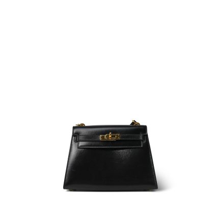 Mini Kelly Sellier 20 Black Box Calfskin Gold Plated M Circle Stamp