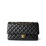 Black Lambskin Quilted Classic Flap Medium GHW