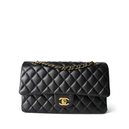 Black Lambskin Quilted Classic Flap Medium GHW