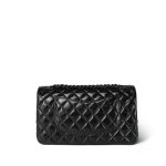 So Black Shiny Crumpled Calfskin Quilted Medium Classic Flap - Image 4
