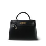 Kelly 32 Black Box Calfskin Gold Plated U Circle Stamp - Image 5